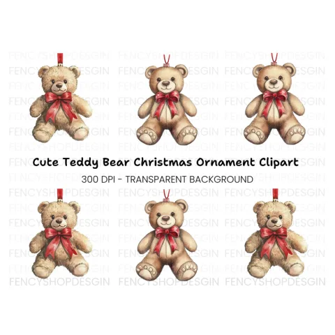 Cute Christmas Teddy Bear Ornament Clipart Bundle
