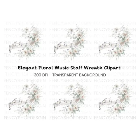 White Floral Music Clipart Bundle