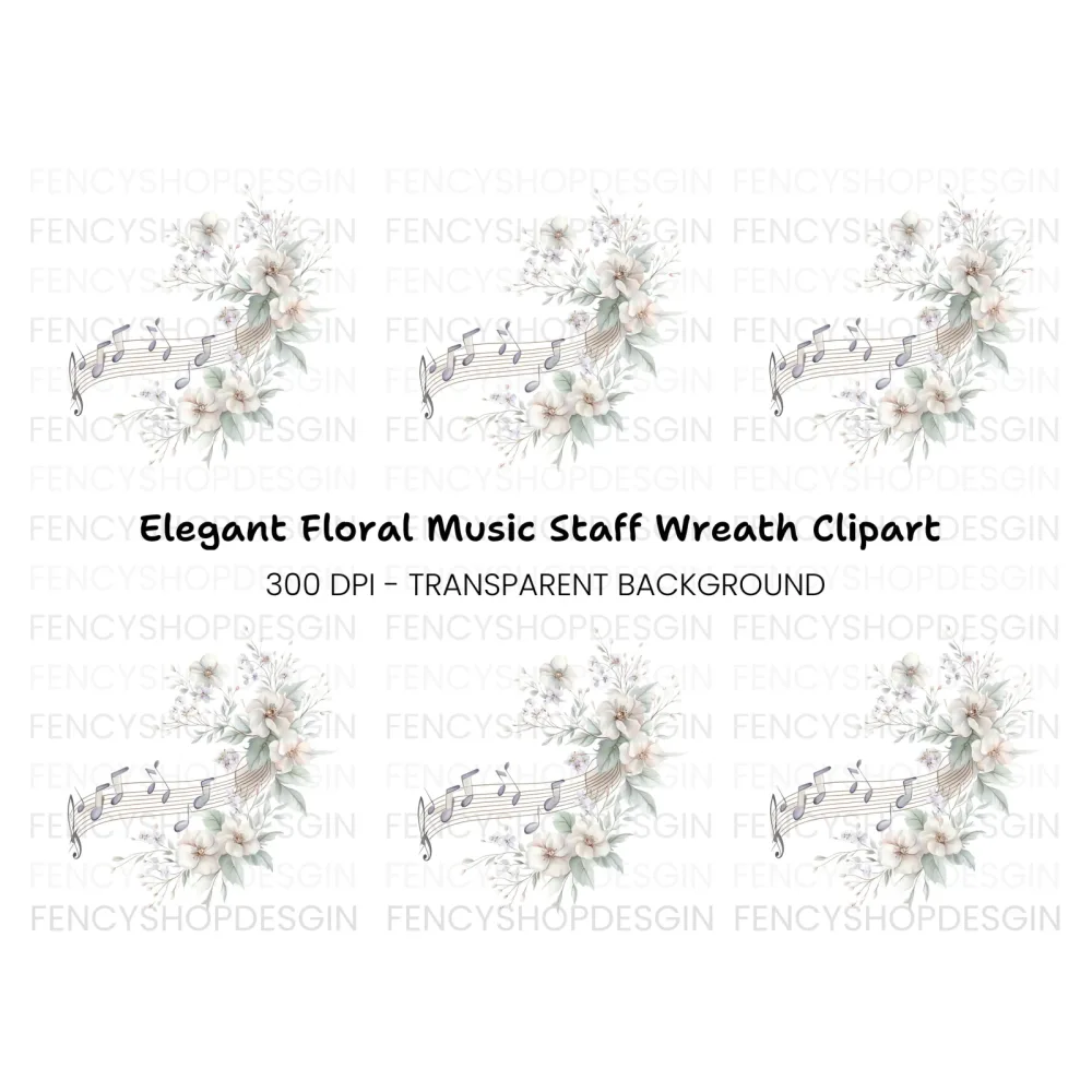 White Floral Music Clipart Bundle