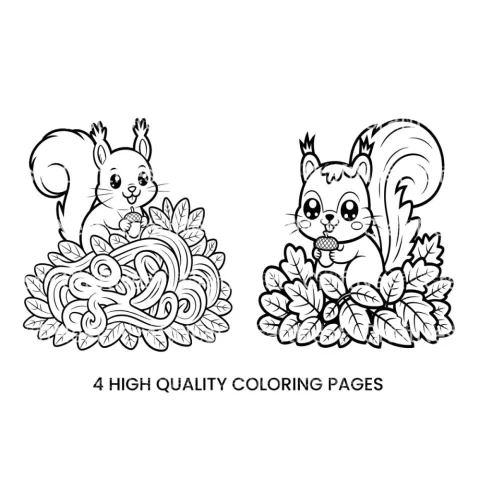 Cute Squirrels Autumn Coloring Books