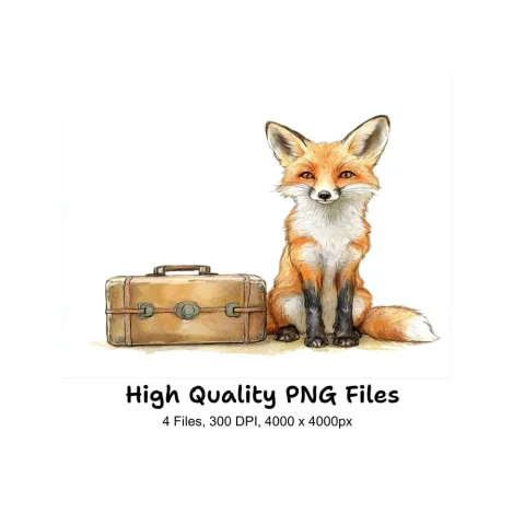 Traveling Fox with Suitcase Clipart Bundle