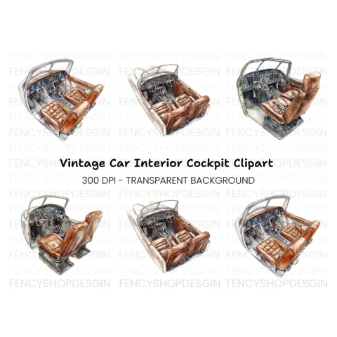 Vintage Airplane Cockpit Clipart Bundle