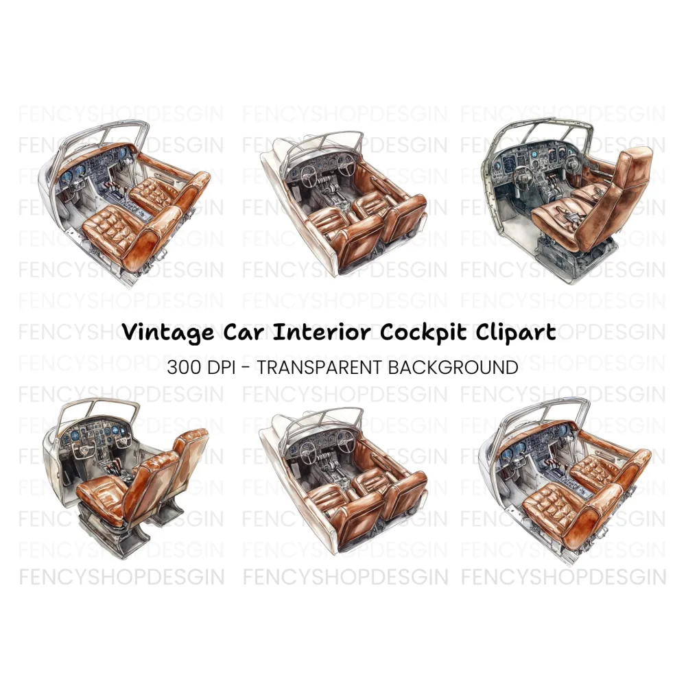 Vintage Airplane Cockpit Clipart Bundle