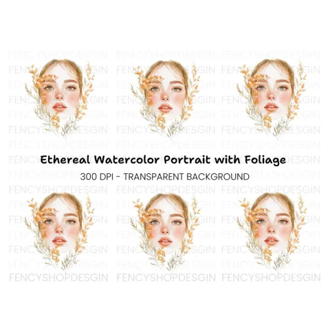 Autumn Flowers Woman Face Clipart Bundle