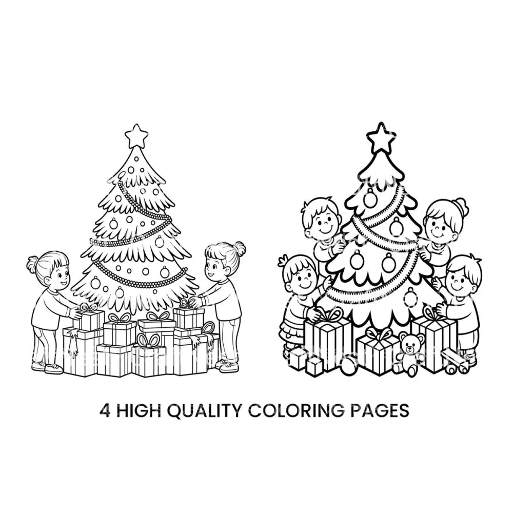 Kids Decorating Christmas Tree Coloring Books