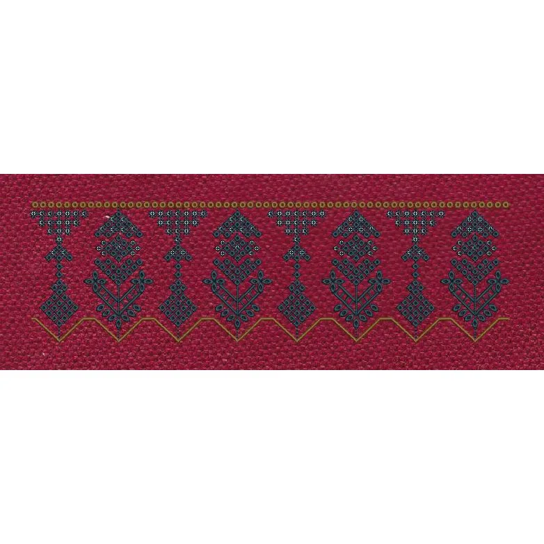 Geometric Buta Border Maroon & Navy Embroidery Design
