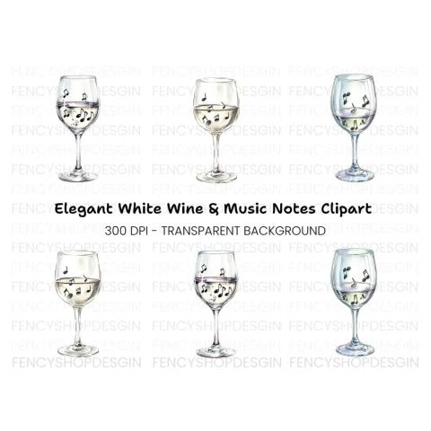 Wine Glasses with Musical Notes Clipart Bundle