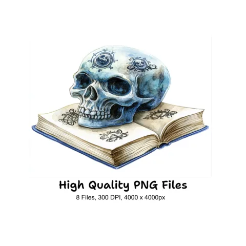 Skulls on Books Clipart Bundle