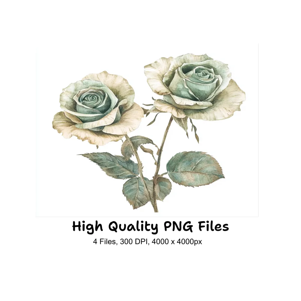 Elegant Sage Green Beige Rose Clipart Bundle