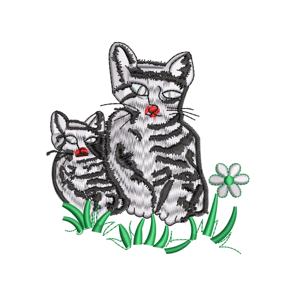 Cats in Park Embroidery Design