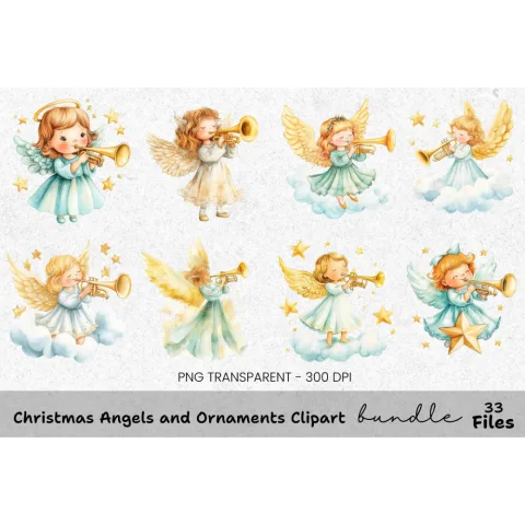 Christmas Angels and Bauble Clipart Bundle