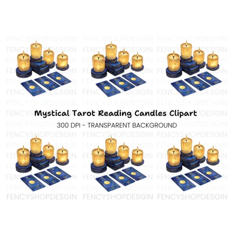Mystical Tarot Cards and Candles Clipart Bundle