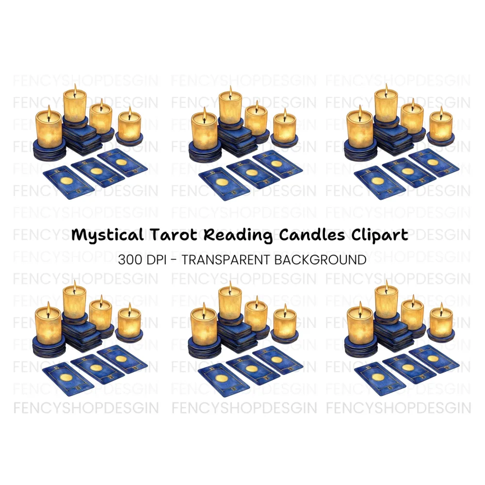 Mystical Tarot Cards and Candles Clipart Bundle