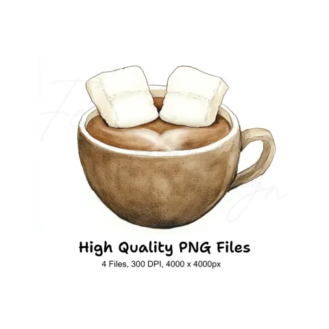 Hot Chocolate with Marshmallows Clipart Bundle