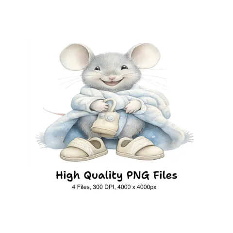 Cozy Mice with Blankets Slippers Clipart Bundle