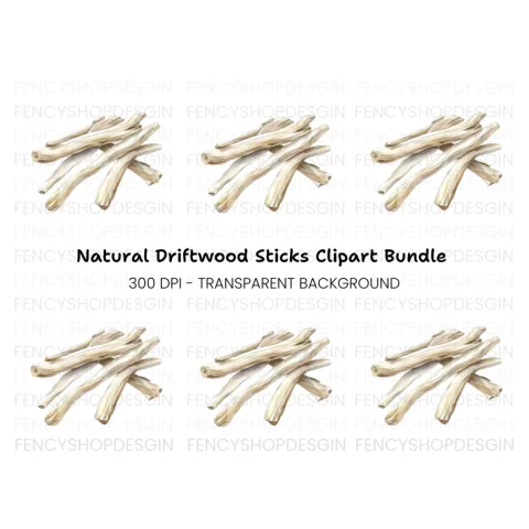 Natural Driftwood Stack Clipart Bundle