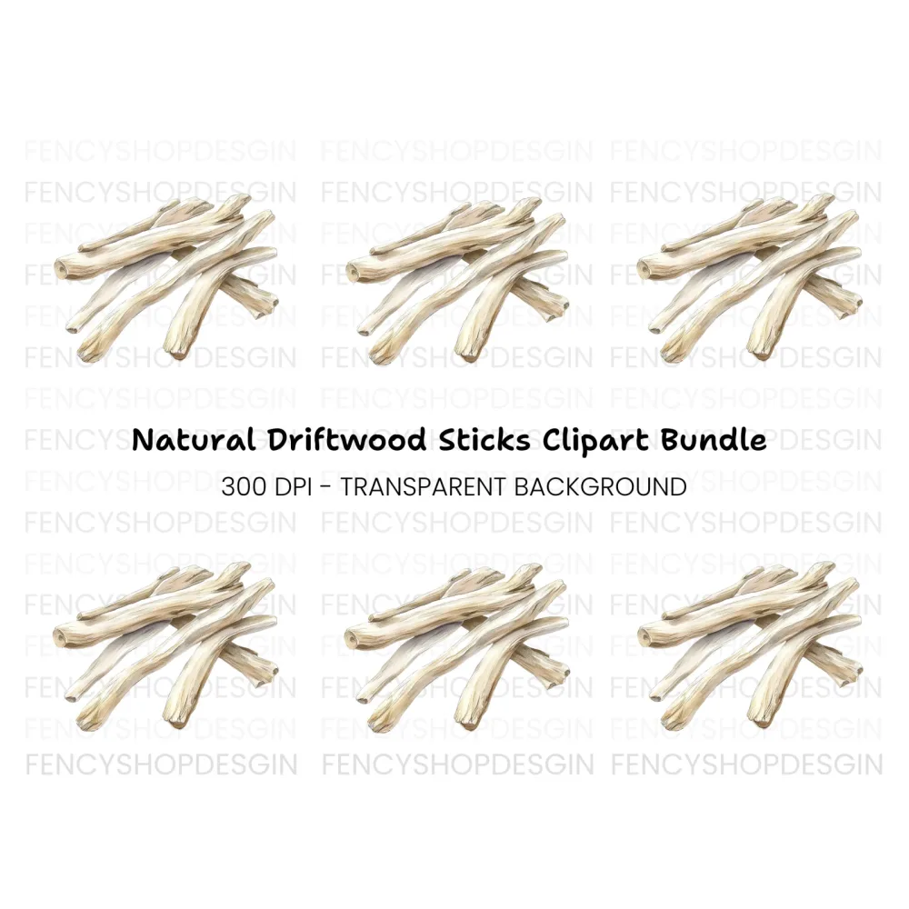 Natural Driftwood Stack Clipart Bundle