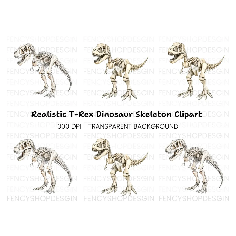 Rex Dinosaur Skeleton Clipart Bundle