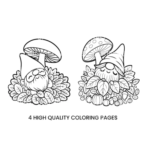 Sleeping Gnomes Under Mushroom Caps Coloring Books