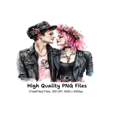 Edgy Punk Couple in Love Clipart Bundle
