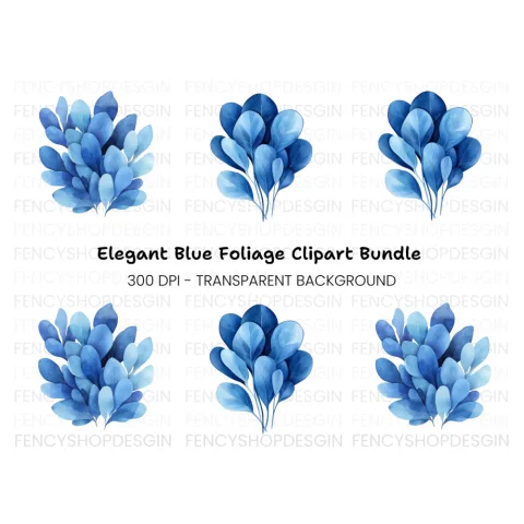 Blue Leaves Clipart Bundle
