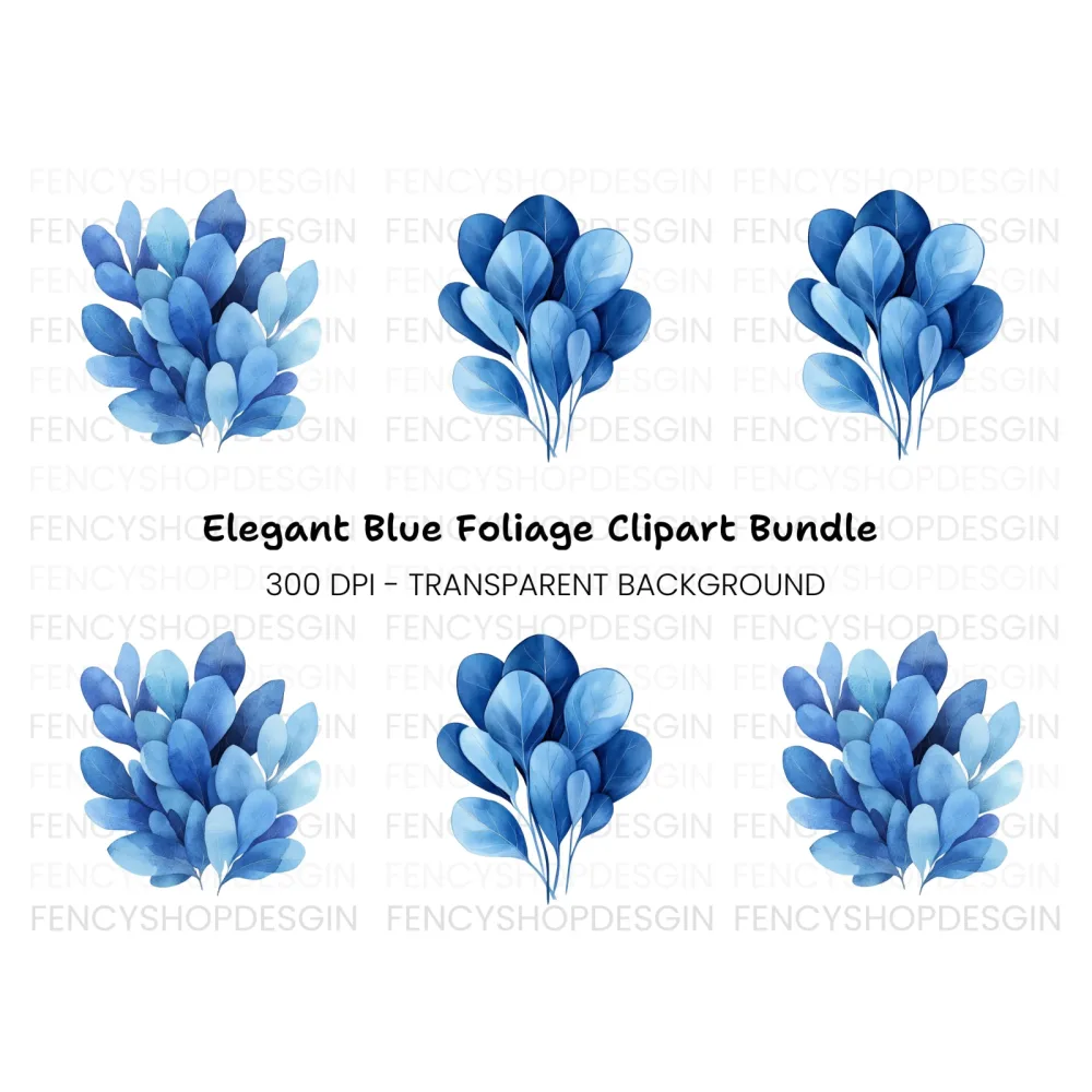 Blue Leaves Clipart Bundle