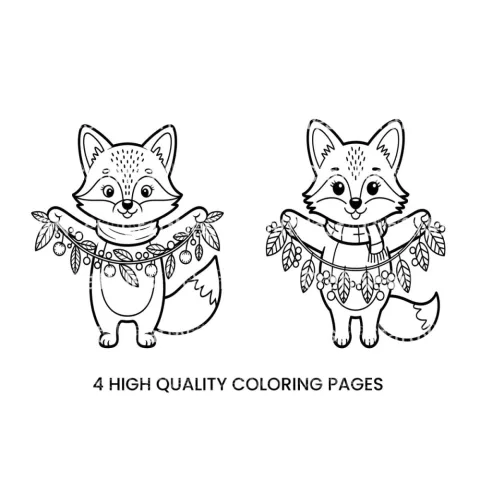 Cute Fox Autumn Garland Coloring Books