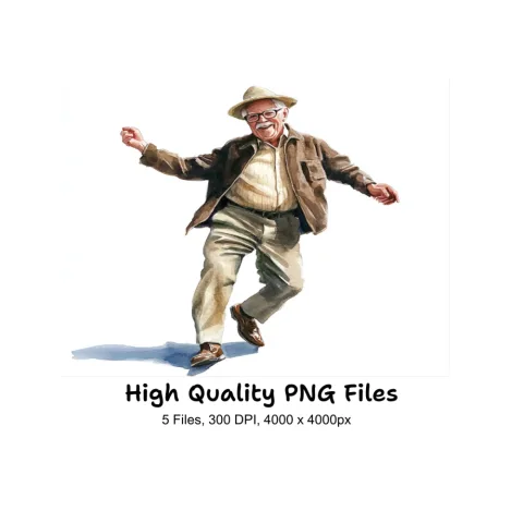 Happy Elderly Men Dancing Clipart Bundle