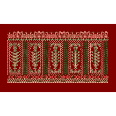 Red and Green Mughal Inspired Panel Embroidery Design