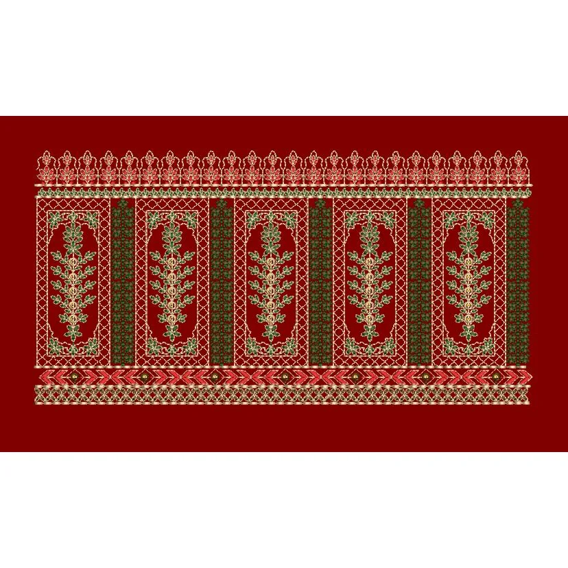 Red and Green Mughal Inspired Panel Embroidery Design