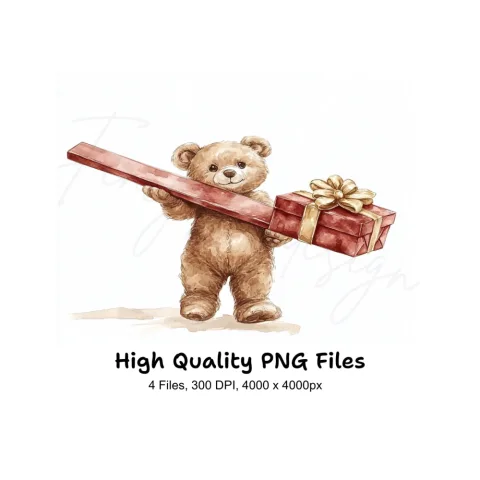 Cute Bear Holding Gifts Clipart Bundle