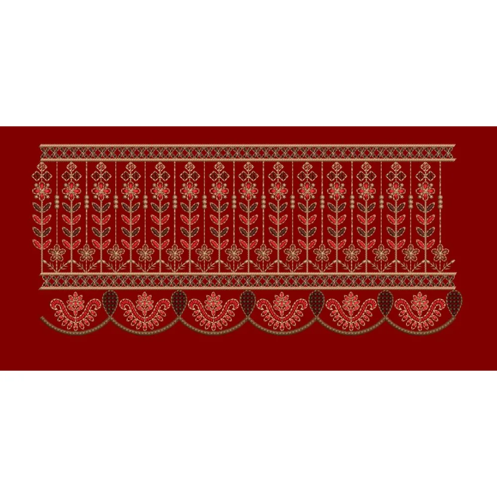 Vertical Floral Stalk Border Embroidery Design
