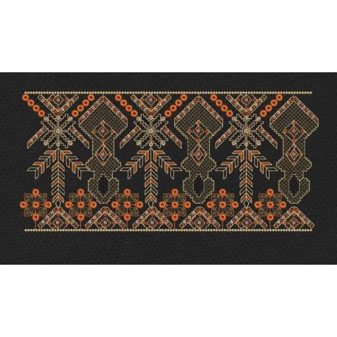 Black Rust Tribal Cross Jaal Border Black & Burnt Orange Embroidery Design
