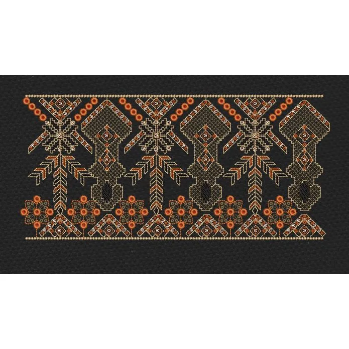 Black Rust Tribal Cross Jaal Border Black & Burnt Orange Embroidery Design