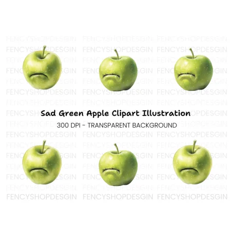 Sad Green Apple Clipart Bundle