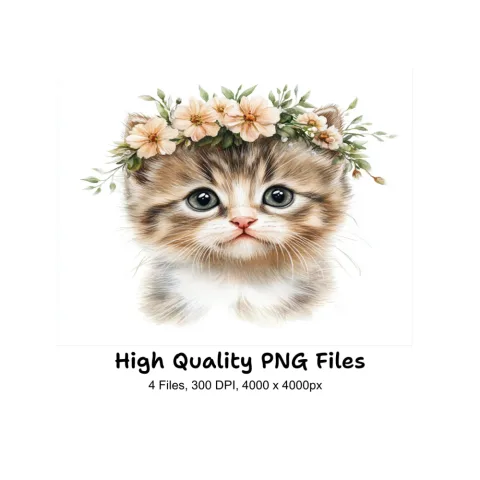 Cute Kitten Faces with Flower Crowns Clipart Bundle