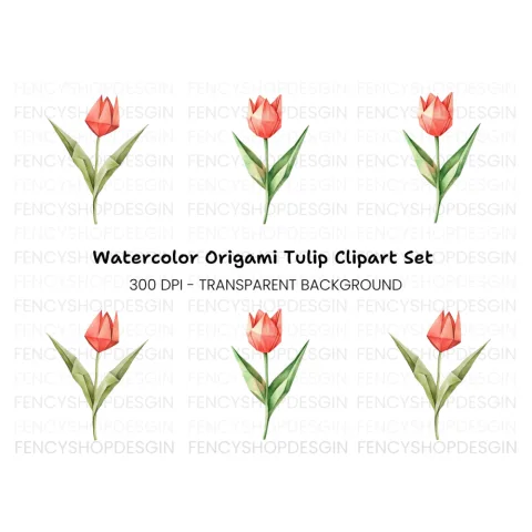 Elegant Origami Tulip Clipart Bundle