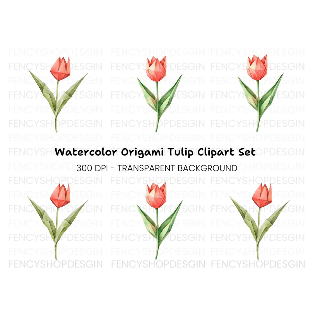 Elegant Origami Tulip Clipart Bundle