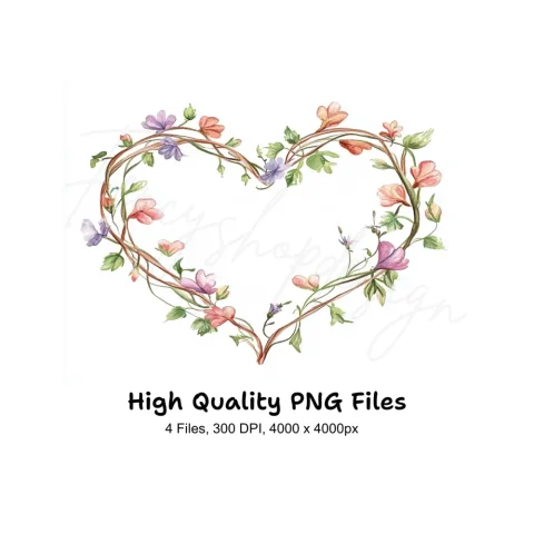 Rustic Twig Heart Frames Clipart Bundle