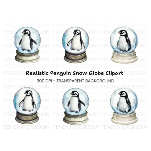 Penguin Snow Globe Clipart Bundle