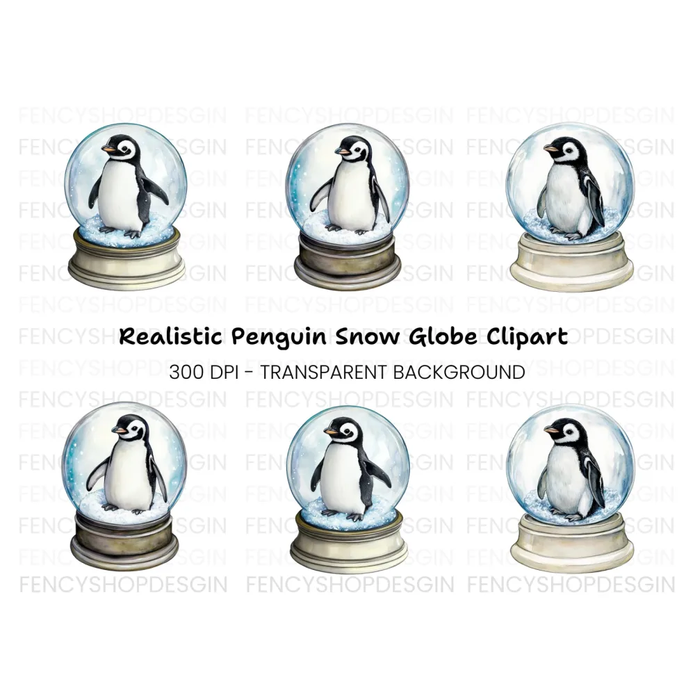 Penguin Snow Globe Clipart Bundle
