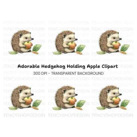 Sweet Hedgehog Holding Apple Clipart Bundle