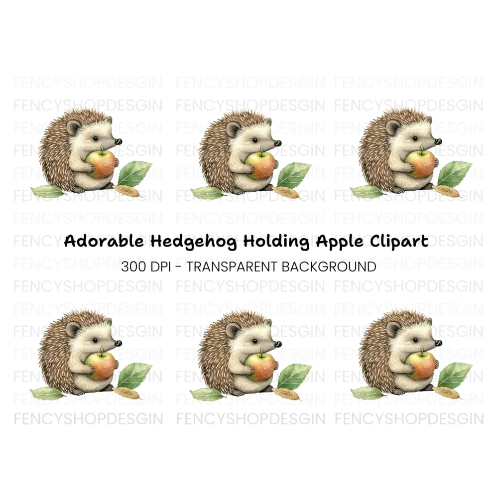 Sweet Hedgehog Holding Apple Clipart Bundle