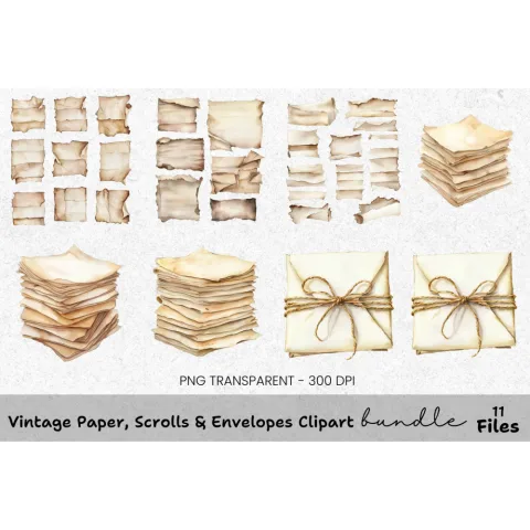 Vintage Scrolls Envelopes Clipart Bundle