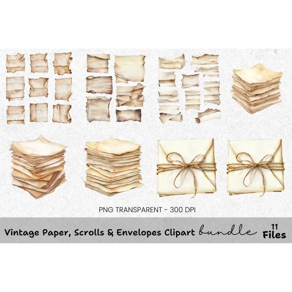 Vintage Scrolls Envelopes Clipart Bundle