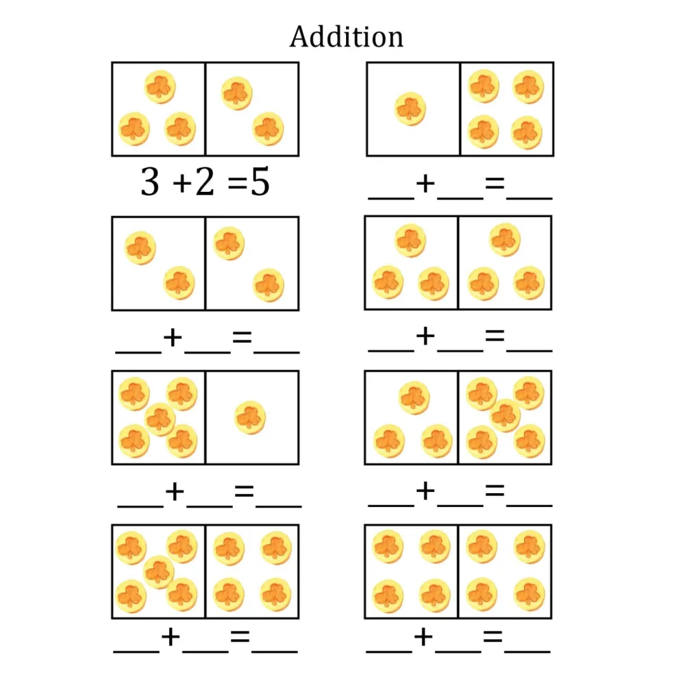St. Patrick's Day Addition Subtraction Counting Worksheets