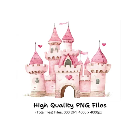 Pink Princess Castle Clipart Bundle