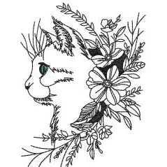 Cat With Flowers Embroidery Design