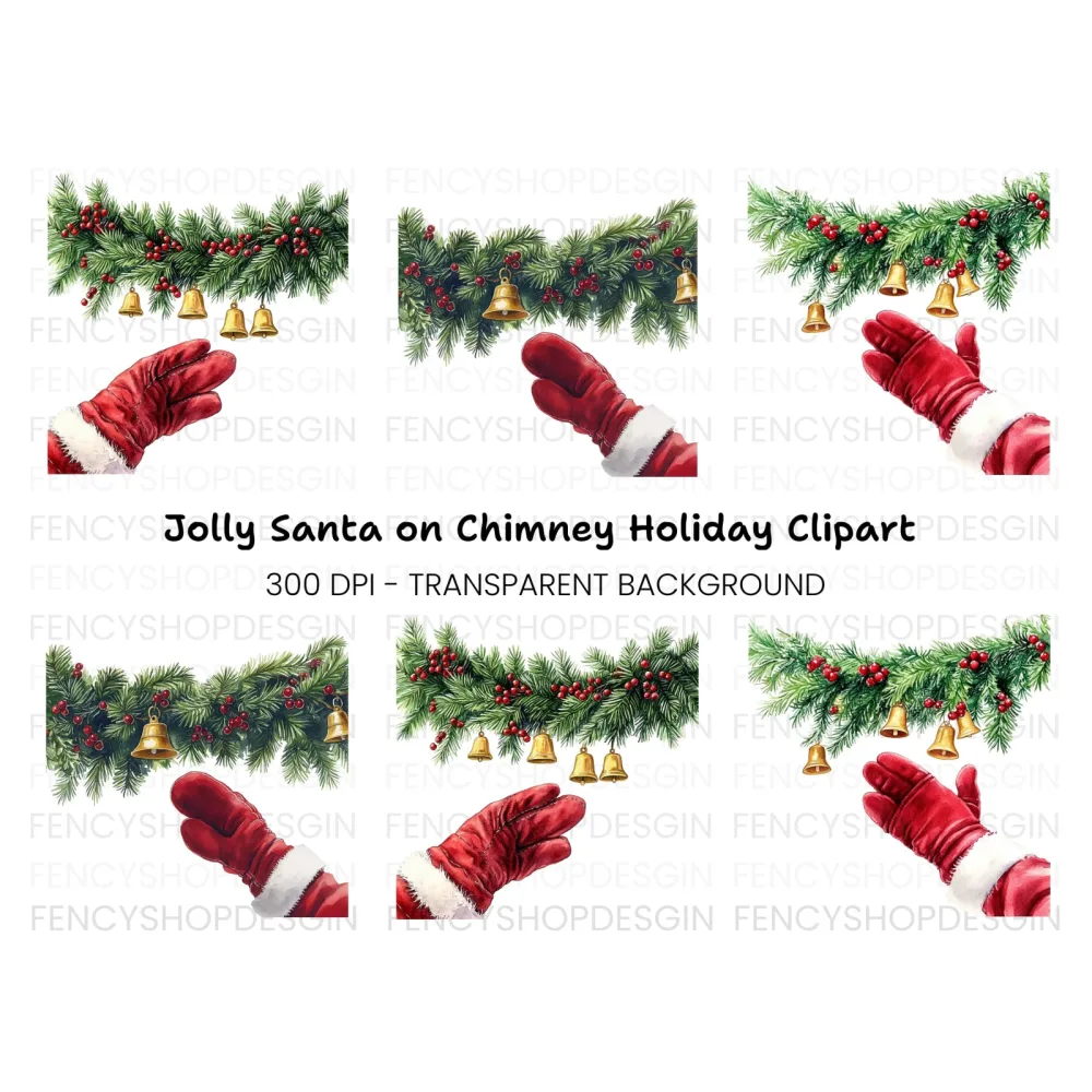 Christmas Garland Santa Hands Clipart Bundle