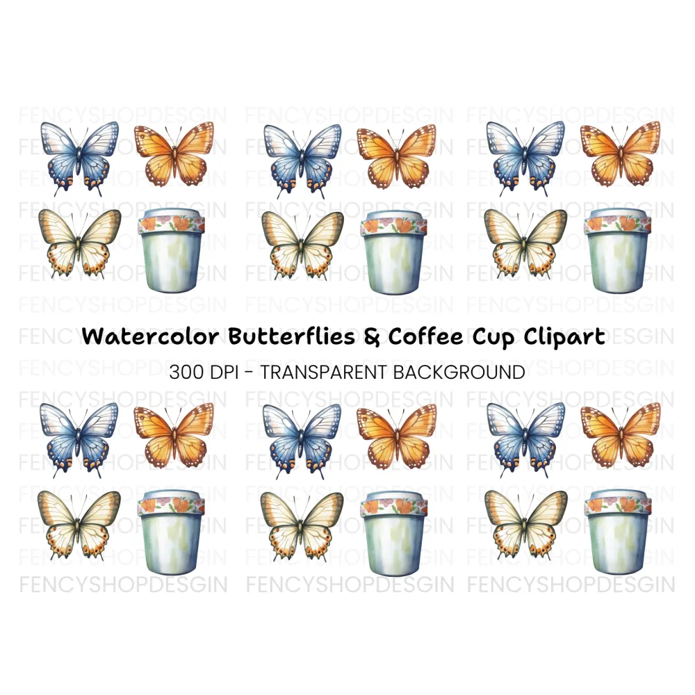 Butterfly Cup Clipart Bundle